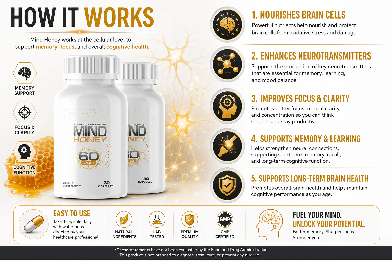 How Mind Honey works — memory, focus, cognitive function